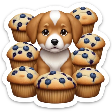 Dog surrounded by blueberry muffins  sticker