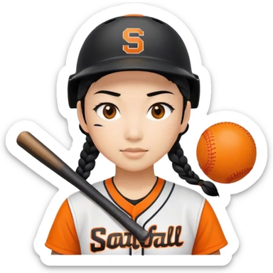 Softball player braids black hair Asian with orange letters kit helmet sticker