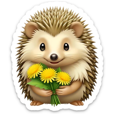 hedgehog holding a bouquet of dandelion flowers sticker