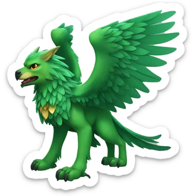 Full-body green gryphon with wolf-body with a beak for its mouth and wings sticker