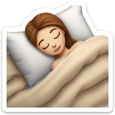White girl with frekles Brown hair sleeping peacfully on a pillow with blankets  sticker