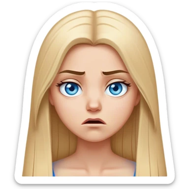 beautiful white girl with long straight blonde hair blue eyes sad angry upset hurt mad sticker