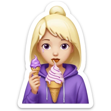 girl in purple hoodie holding ice cream sticker