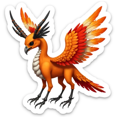 Skeletal skull-faced feathery fiery winged horned Amaura-Aurorus-Pokémon-Fakémon-hybrid-fusion-creature, full body sticker
