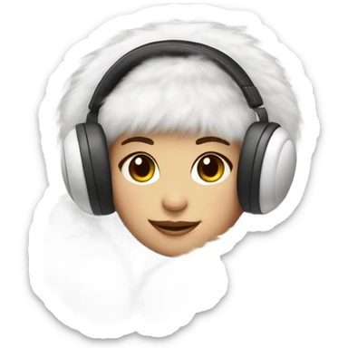 Girl in real white big fluffy fur ear muffs sticker