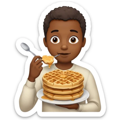 Back guy with a little hair eating waffels sticker