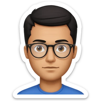 make a guy from portugal that has glasses and has a good jawline and a little masculine and black hair that spreads to the sides and make him gloss sticker