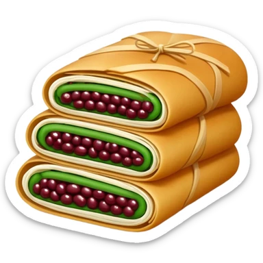 Chengdu Lvdagun green bean roll with red bean paste, simplified emoji style with bold outlines and bright colors, cartoon style Sichuan sweet snack sticker