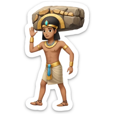 fullbody ancient Egyptian worker, no fancy hat, carrying a large rock block on their back, realistic pose sticker