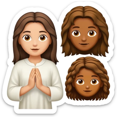 Faça uma menina morena de cabelo cacheado com as pontas claras, abraçando Jesus  sticker