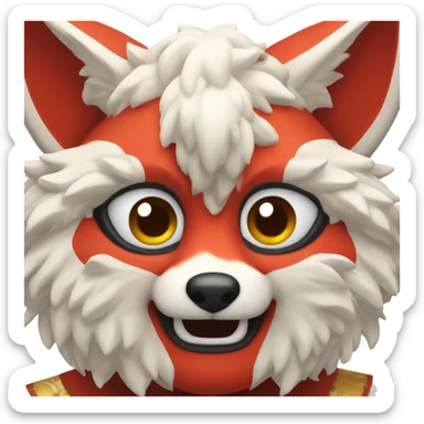 red kitsune mask, fluffy ears, shocked face sticker