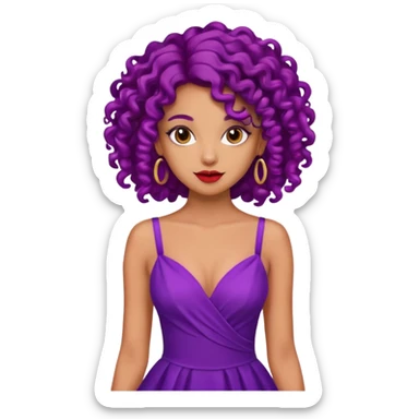 Fashion Model with Purple Curls, red dress sticker