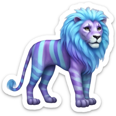 Colorful pastel vernid fantasy creature LiLaiRa Kamirah Falvie whiskers paws full body purple gradient stripes with pastel blue braided tail lion sticker