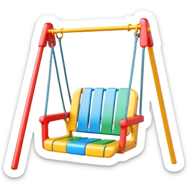 a colorful plastic swing with a safety bar in front, hanging from two ropes, glossy surface and soft shadows sticker