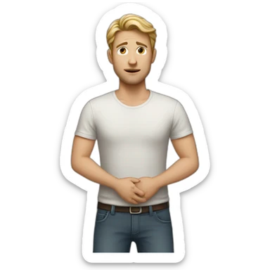 A white man who touches his belly because it hurts so much sticker