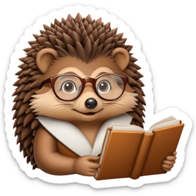 hedgehog with reading glass sticker