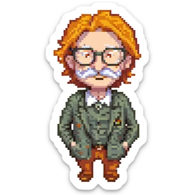 Old man, orange hair, white mustache, wearing glasses sticker