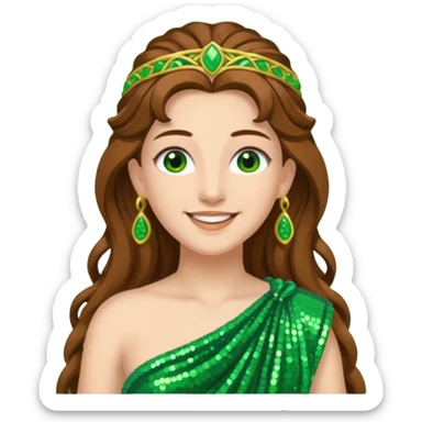 Terra, Goddess from Earth Roman Deities with long brown hair, green sequin toga sticker