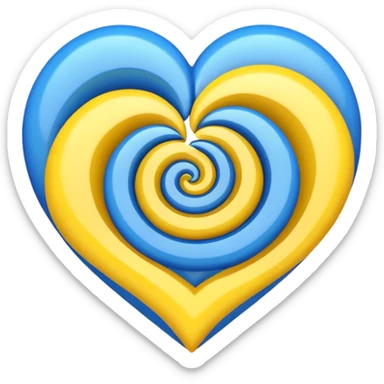 heart with spiral mix of blue and yellow colors, vibrant and shiny emoji style sticker