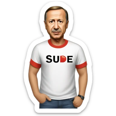 Recep Tayyip Erdoğan wears a T-shirt with the word Sude on it sticker