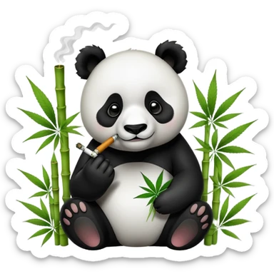 A panda smoking cannabis between bamboo  sticker