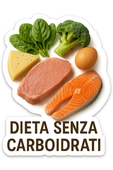 Dieta senza carboidrati rappresentata in italiano, immagine realistica sticker