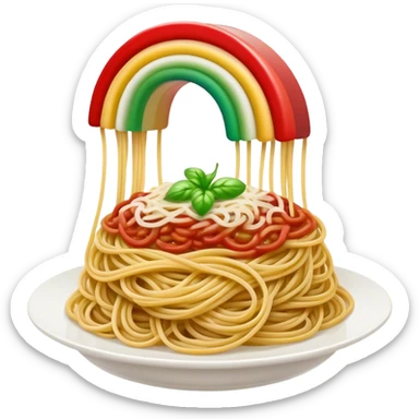 green white and red rainbow with a small plate of spaghetti at the end of it (instead of a pot of gold) sticker