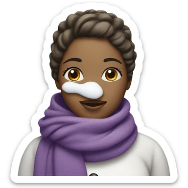 Snowman with girl features and lashes wearing purple scarf sticker