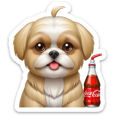 Blonde Shih Tzu with a Coke bottle sticker
