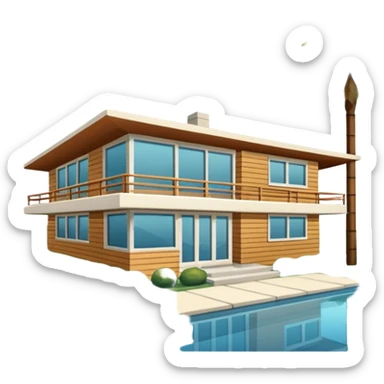 midcentury modern house with 1000 sqft and all windows and a sliding windows on corner. With overhanging shade and slats. sticker