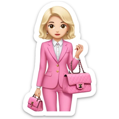 Brune girl pink suit Chanel bag sticker