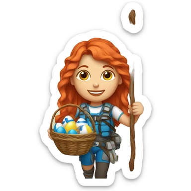 Female mountain climber red hair with Greek flag and holding Easter eggs basket sticker