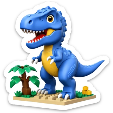 A cute blue t-rex building with LEGO bricks sticker