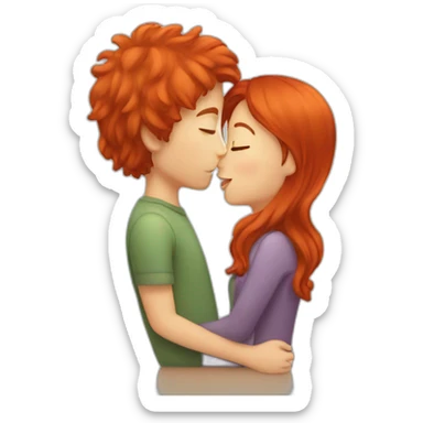 Girl with red hair kissing man  sticker