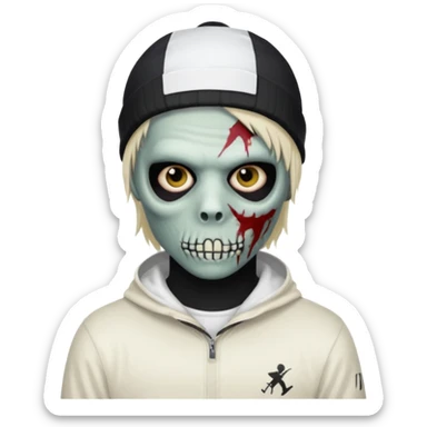 zombie boy with emo hair and white shirt with a ski mask on hair from Nike da syna sticker