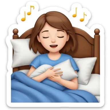 Young girl with brown hair singing while sleeping in bed sticker