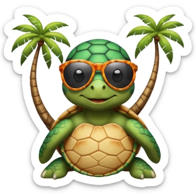 A turtle wearing sunglasses a the beach sticker