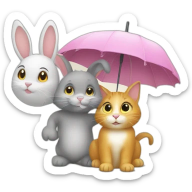 Lapin et un chat sure un parapluie sticker