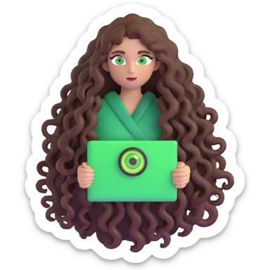 Character with extremely long enormous curly brown hair and striking green eyes sticker