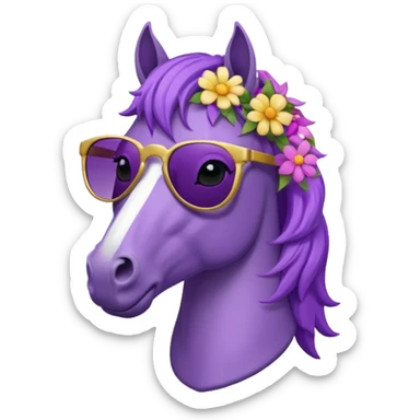 Purple horse wearing sunglasses and flowers on hair, bust up
 sticker