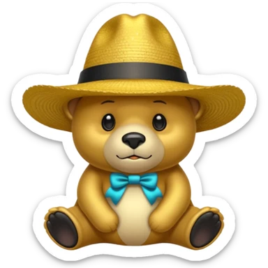 Oso dorado con sombrero elegante y moño negro triste animatronico sticker