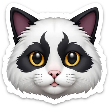 create a cat with black-white fur (white fur ONLY on his nose and its paws) sticker
