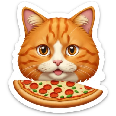orange cat eating pizza  sticker