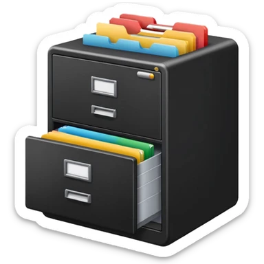black filing cabinet with multicolored file tabs sticker