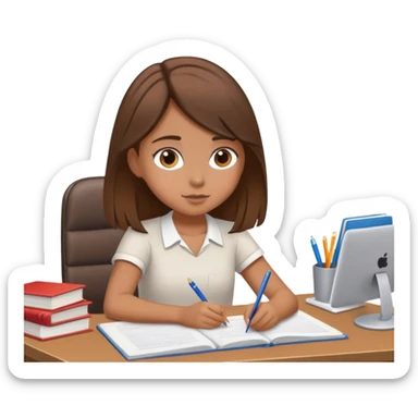 ￼￼Tan girl brown hair studying at a desk  sticker