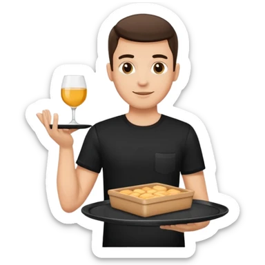 A guy waiter in a black T-shirt with a tray in his hand sticker