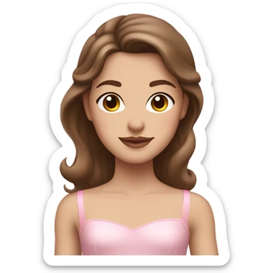 girl brown hair, pink soft lips, white skin, ballerina pink soft sticker