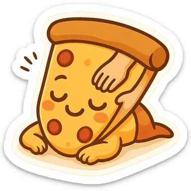 whimsical emoji of a pizza slice receiving a relaxing massage, playful and fun sticker