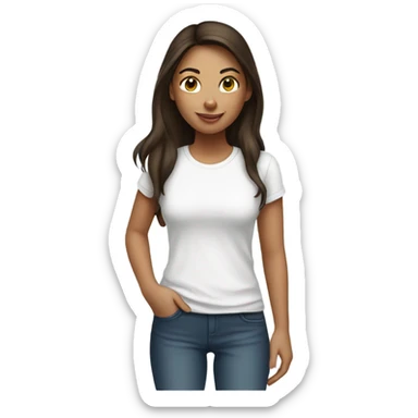 Brunette white girl in white t-shirt sticker