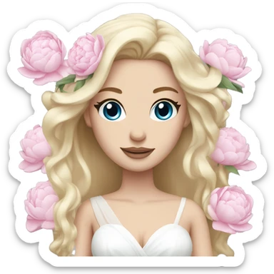 White bride with long light blonde hair and blue eyes with light pink peonies in hair white skin  sticker